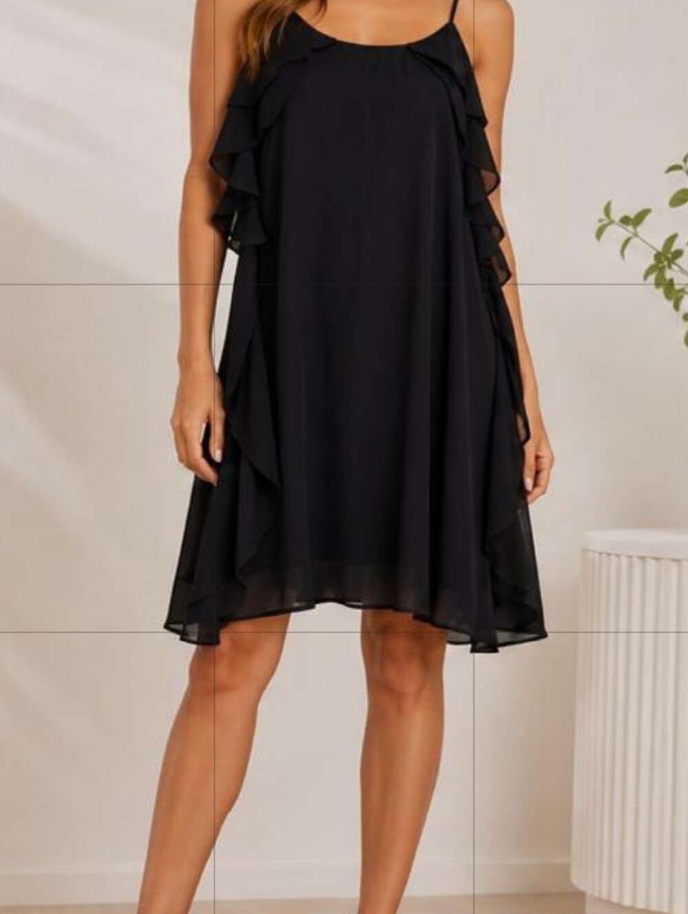HYFVE Black Ruffle-Back Midi Slip Dress